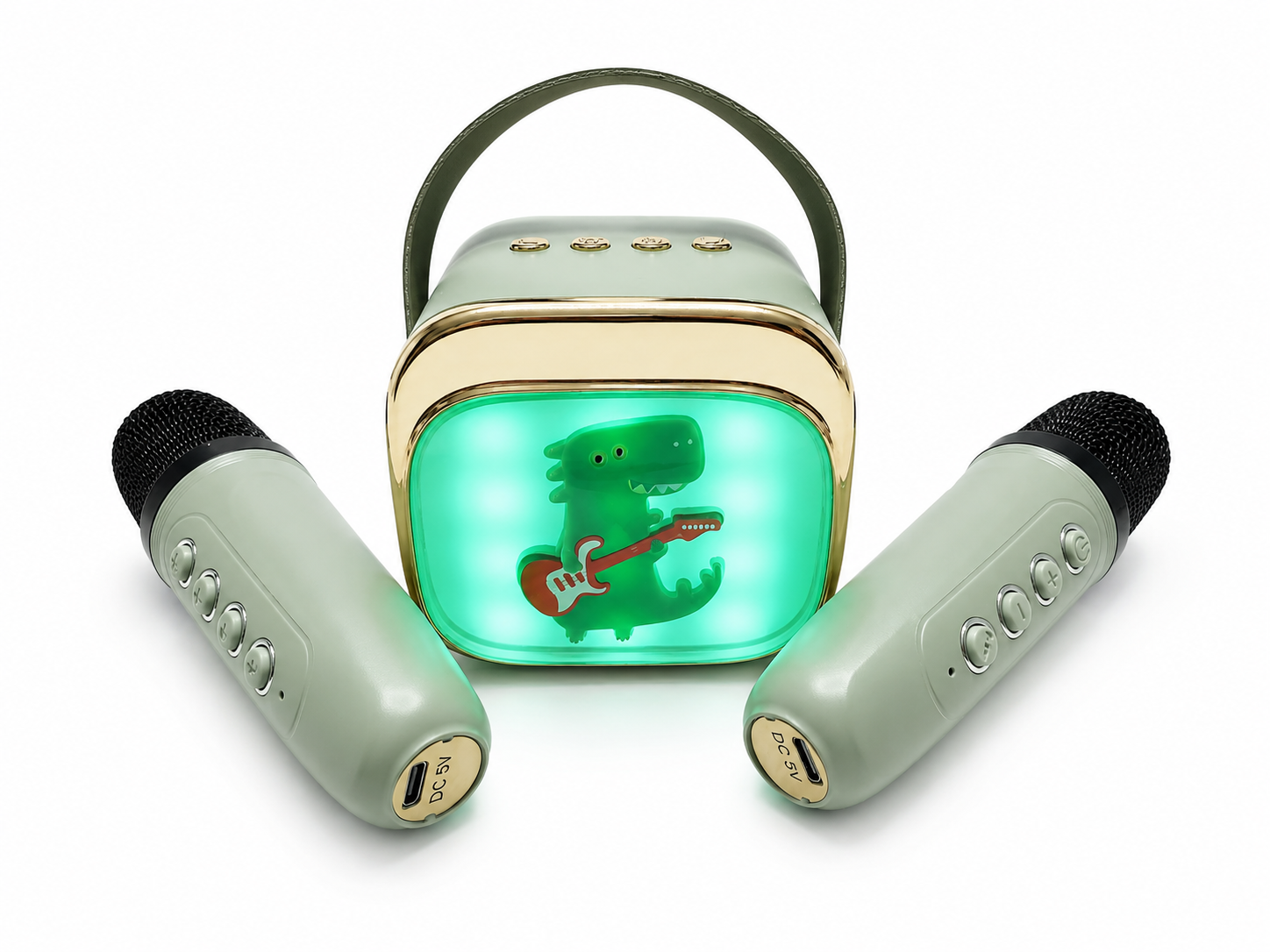 Bunt beleuchtete Karaoke Box mit zwei Mikrofonen