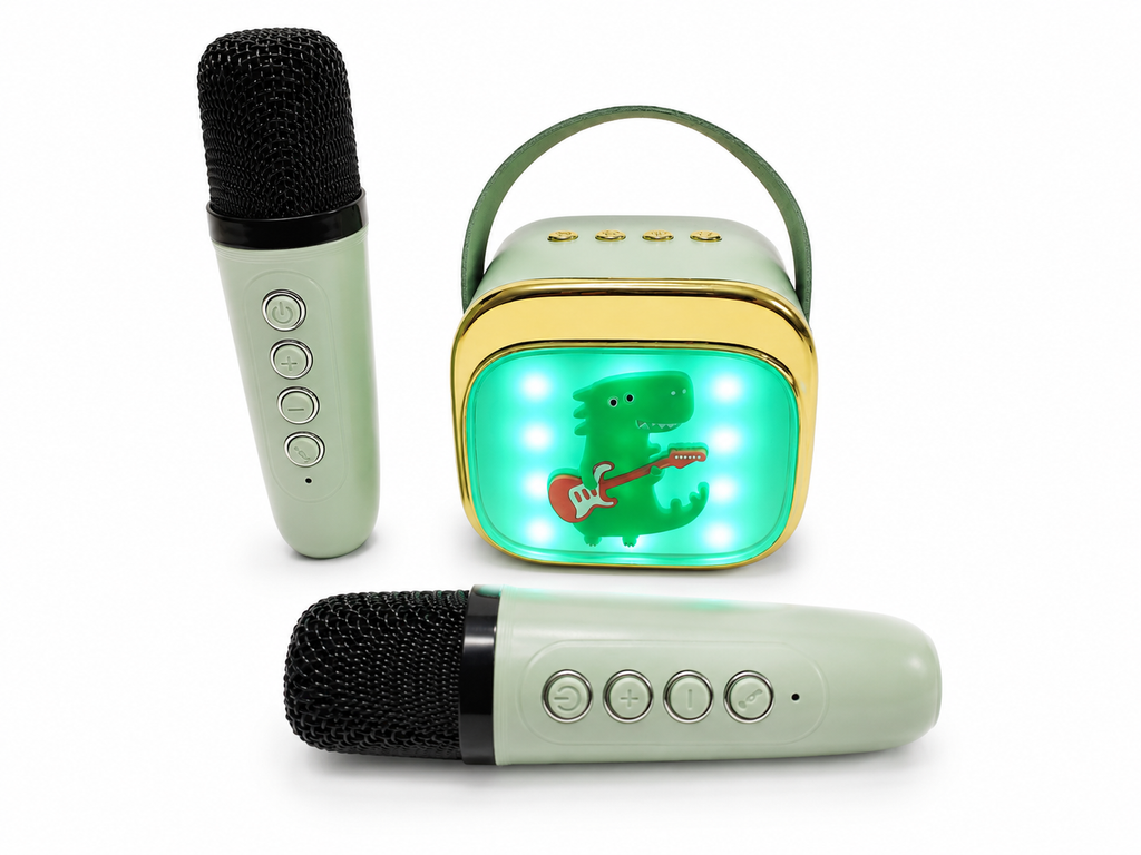 Bunt beleuchtete Karaoke Box mit zwei Mikrofonen