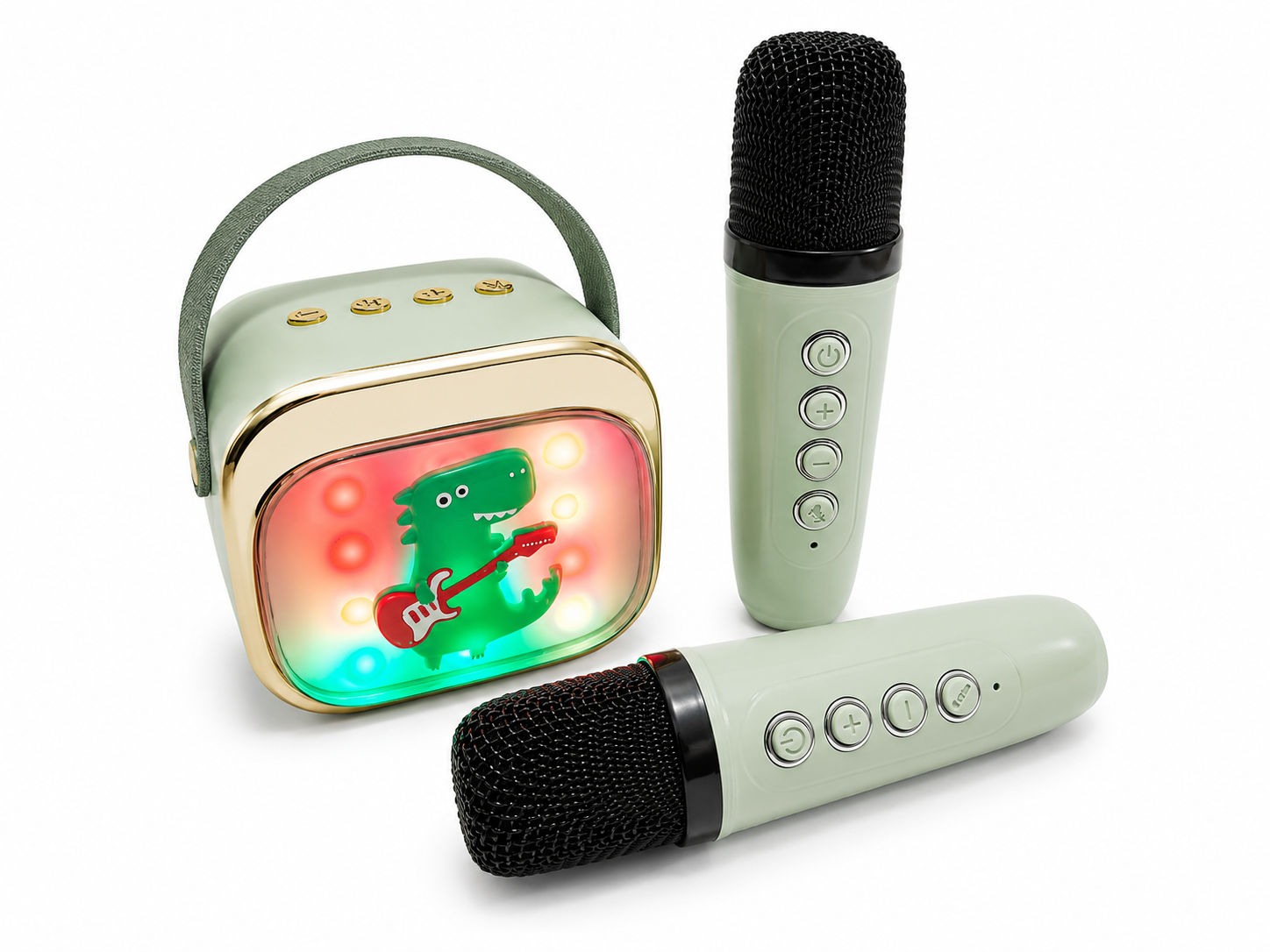 Bunt beleuchtete Karaoke Box mit zwei Mikrofonen