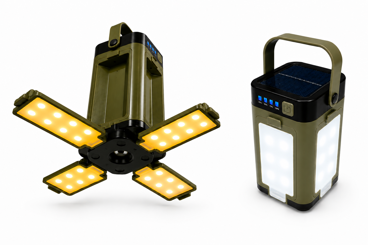 LED Campinglampe mit ausklappbaren Lichtpaneelen