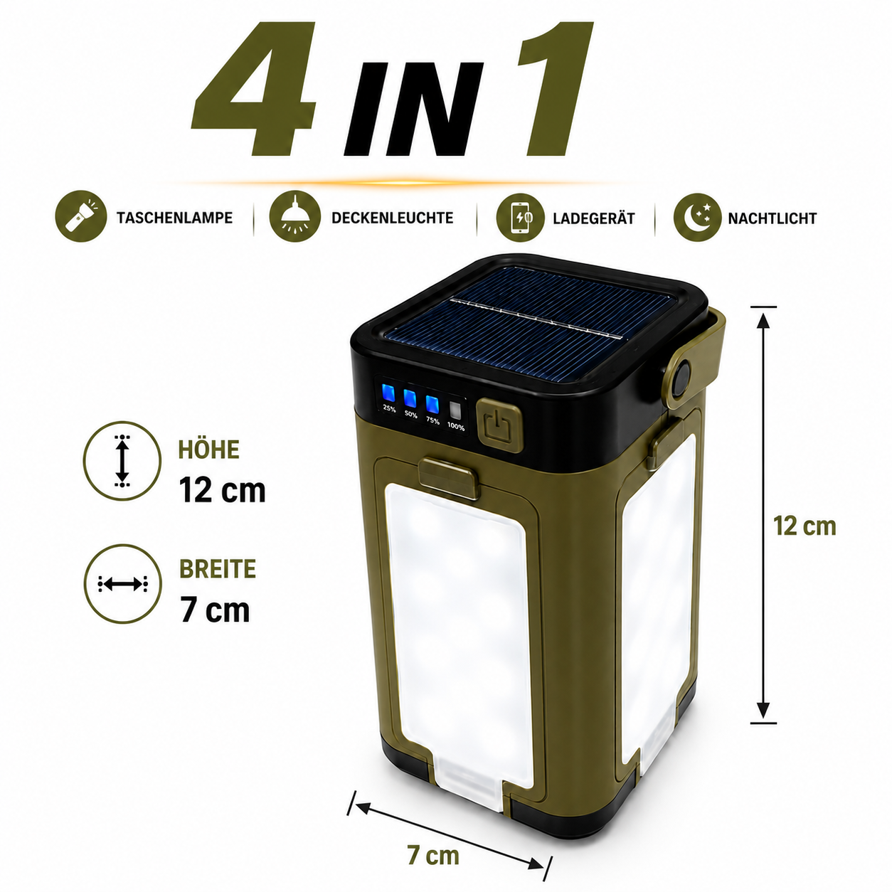 4 in 1 Solar Campinglampe mit Powerbank Funktion