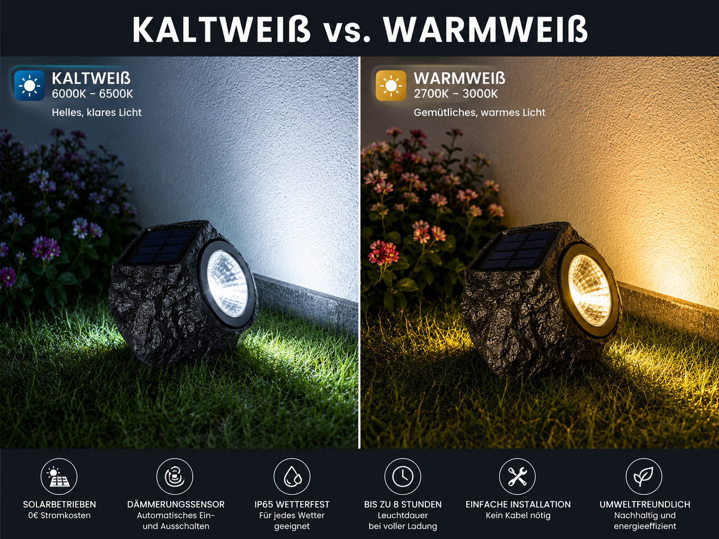 Solarleuchte Stein Gartenbeleuchtung warm weiß / kalt weiß