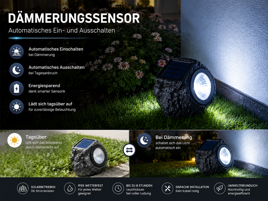 Solarleuchte Stein Gartenbeleuchtung warm weiß / kalt weiß