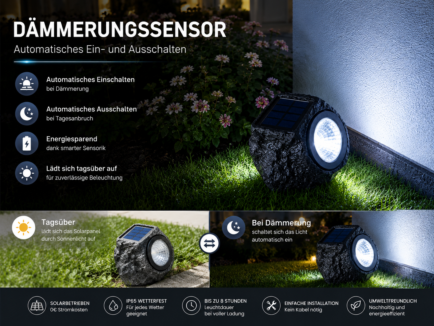 Solarleuchte Stein Gartenbeleuchtung warm weiß / kalt weiß