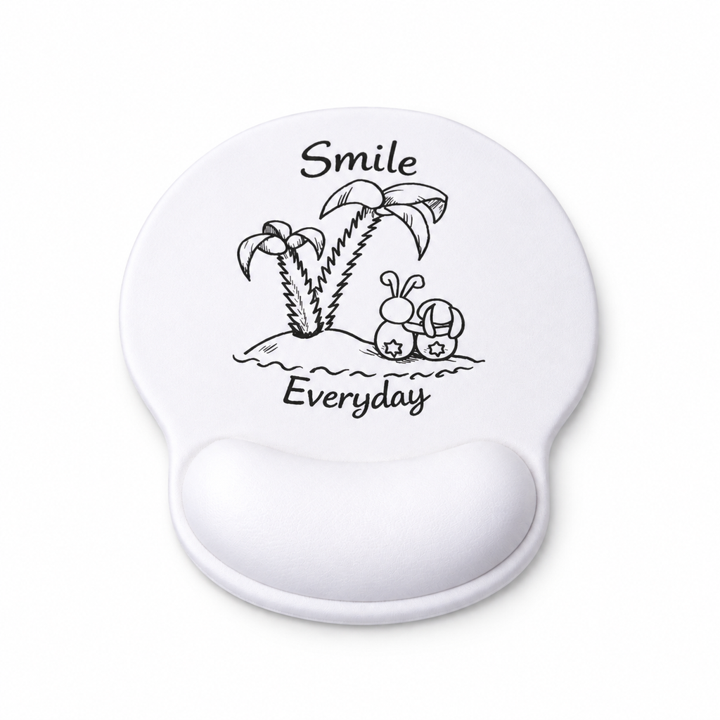 Weißes Mauspad mit dem Smile Everyday Logo drauf