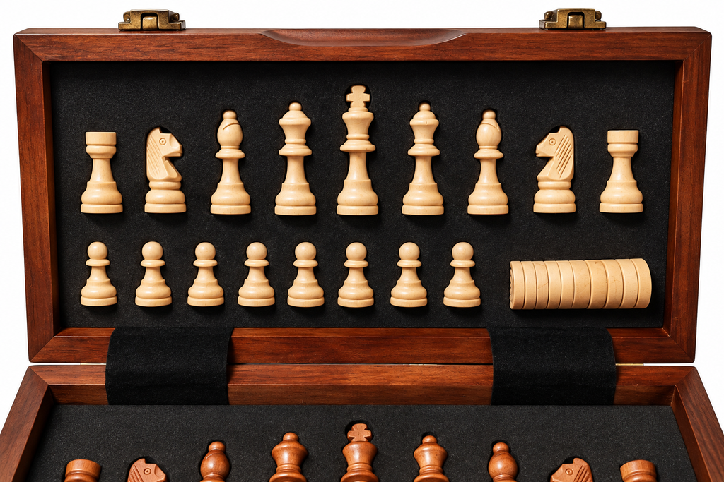 Abbildung von weißen Schachfiguren im Inlay