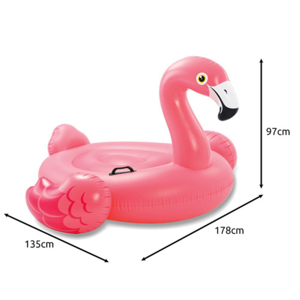 Flamingo aufblasbar mit Bemaßung (178 cm x 135 cm x 97 cm)